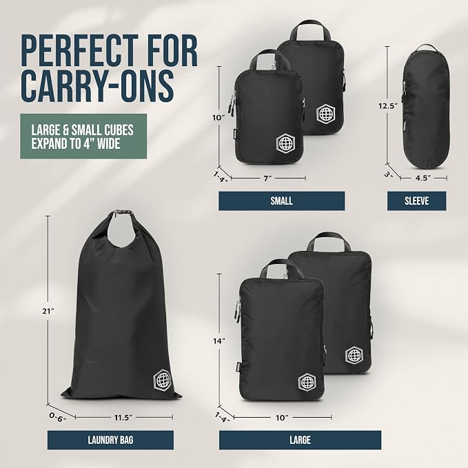 Compression Packing Cubes 6 Piece Set for Travel - Lightweight, Durable Clothes Organizer (Black) - Image 5