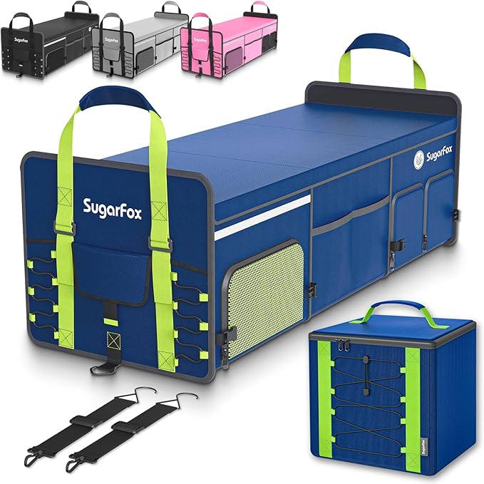 SugarFox Bold Color Block Trunk Organizer | 95L, 35"x13.8"x11.8" | Dedicated Shoe Storage & 26L Ice Pack | Foldable for SUV/Car/Jeep | Car Accessories for Men & Women - Blue-X212 by SugarFox