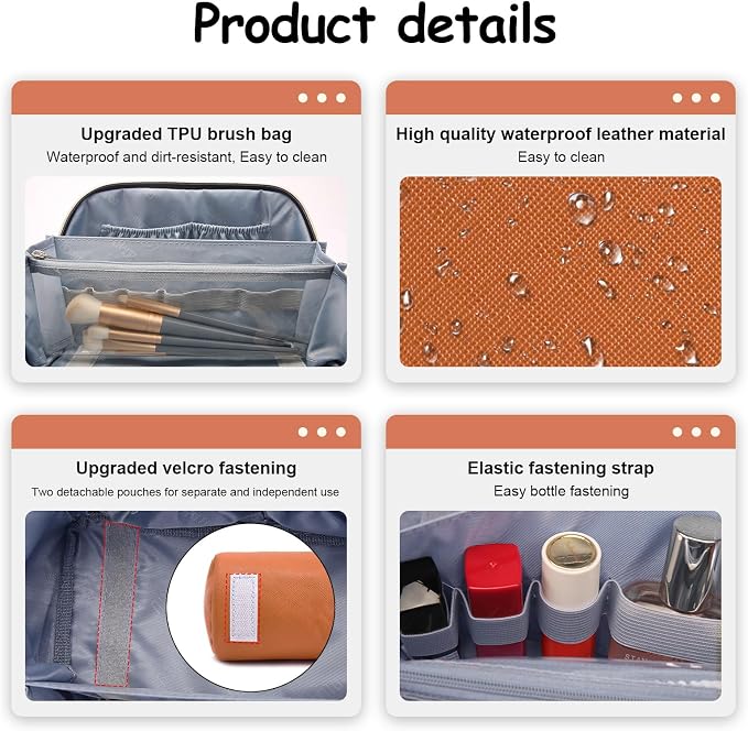 BOYATU Travel Makeup Bag Organizer Cosmetic Bag: 3 Pcs Set Make up Bags for Women with Handle - Waterproof Vegan Leather Toiletry Bags Travel Essentials Pouch with Compartments (A-07-Orange) - Image 5