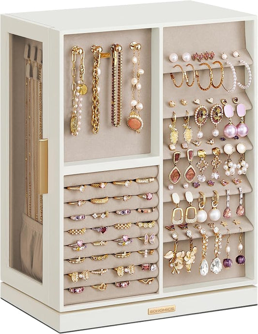 SONGMICS GISELLA Collection - Jewelry Box 360° Rotating, Jewelry Storage Case with 7 Drawers, Jewelry Organizer, Glass Window, Open Design, Great Gift, Light Warm White and Light Camel UJBC201W01 by Unknown