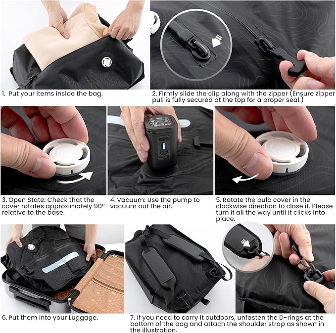 TAILI Travel Vacuum Compression Storage Bags with Wireless Pump -Vacuum Seal Bags (1Pack) for Travel Essentials, Space Saving, Wear-resistant & Waterproof Packing Cubes backpack for Clothing& Luggage - Image 7