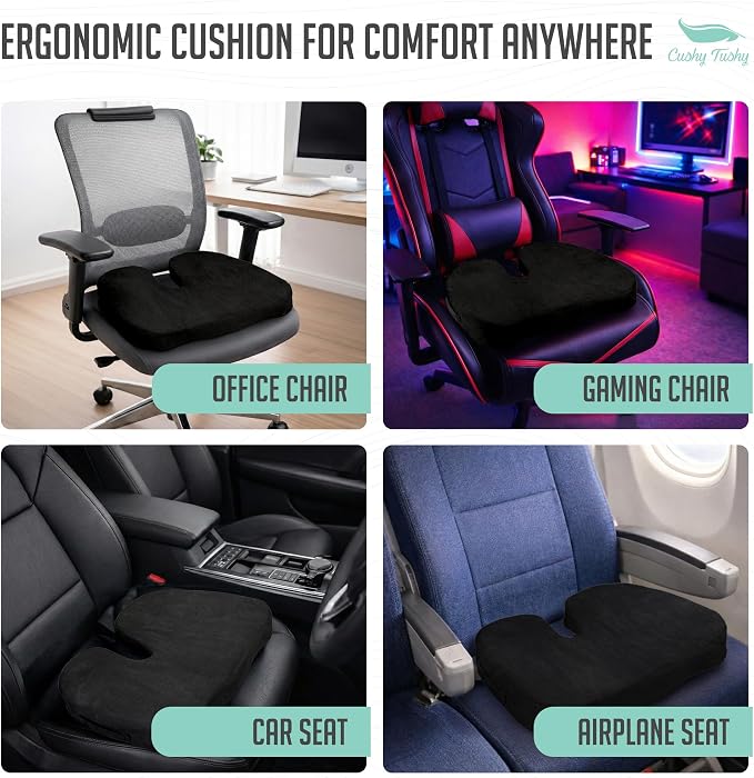 Cushy Tushy Premium Seat Cushion with Moveable Holes, Customizable Foam – Relief for Lower Back, Sciatic, & Tailbone Pain – Perfect for Driving, Home & Office – Black Fabric Cover - Image 8