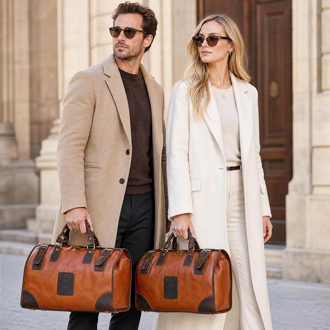 Canvas + Leather Travel Luggage Tote Duffle Gym Suitcase Weekender Overnight Bag For Men Male FB8151 (8151-Coffee) - Image 3