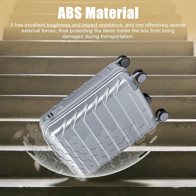20 Inch ABS Hard Shell Travel Checked Luggage With Combination Lock, Sliver - Image 2