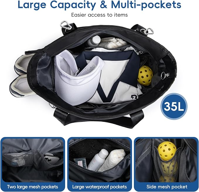 KAVIGOR Pickleball Tote Bag for Women with Fence Hook, Quilted Pickleball Bag Holds 3-4 Paddles with Shoe Compartment - Image 5