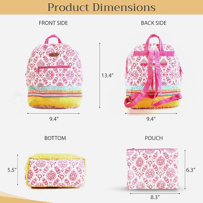 Maison d' Hermine Backpack for Women Men Cotton Shoulder Multipurpose Rucksack with Small Pouch Lightweight Multi Pocket Bag for Travel Work Beach Perfect for Spring Summer (Katmandou - Fushia) - Image 5