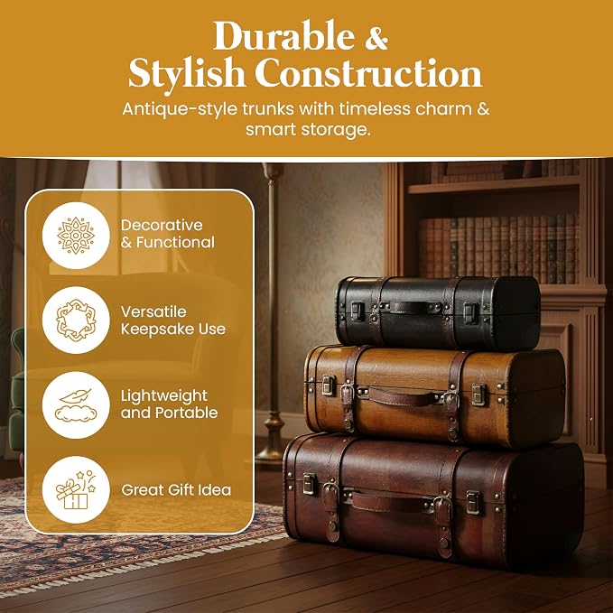 Vintiquewise(TM 3-Colored Vintage Style Luggage Suitcase/Trunk, Set of 3 - Image 5