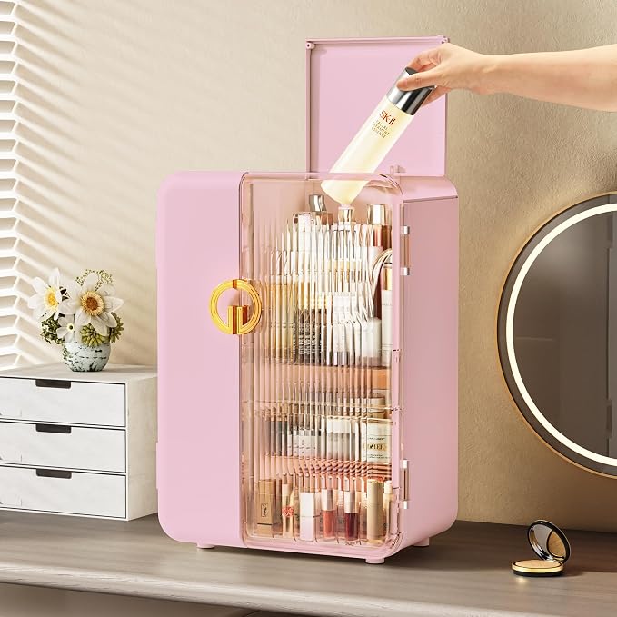 UAK Makeup Organizer with Drawers for Vanity, Cosmetic Display Case with Brush Holders, Storage for Skincare Countertop Bathroom (Pink) - Image 6