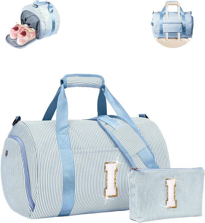 Dance Recital Gifts,Girls Travel Duffle Bag, Kids Initial Overnight Bags with Shoe Compartment, Customized Weekender Bag with Makeup Pouch,Tween Girl Trendy Stuff (Letter I) by Vogewood