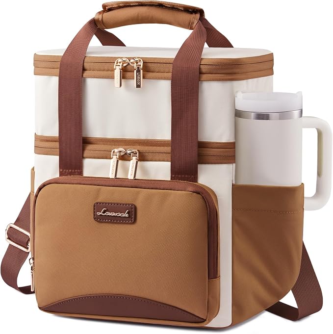 LOVEVOOK Insulated Lunch Bag For Women,Large Double Deck Adult Lunch Box,Teacher Lunch Tote Bag With Cup Holder,Leakproof Cooler Bag With Adjustable Shoulder Strap For Work Picnic Beach,Larger 15L by LOVEVOOK