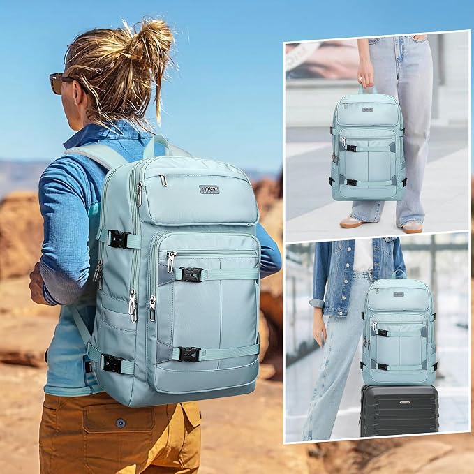 PIJUSHI Casual Travel Backpack for Women with 16" Padded Laptop Compartment | Carry On Luggage with USB Charging Port, 1680D Water-Resistant Nylon, Airline Approved, For Daily, Hiking - Image 2