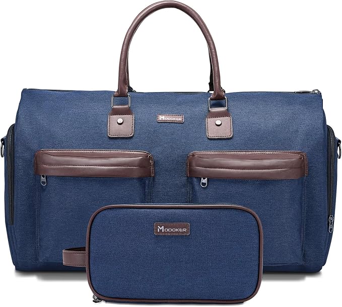 Convertible Garment Bag with Shoulder Strap, Modoker Carry on Garment Duffel Bag for Men Women - 2 in 1 Hanging Suitcase Suit Travel Bags, Blue, 45l, Casual, Convertible by Modoker