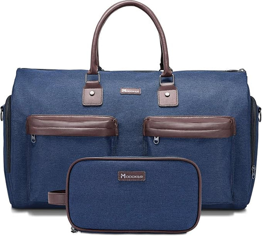 Modoker Convertible Garment Bag with Toiletry Bag, Carry on Garment Duffel Bag for Men Women - 2 in 1 Hanging Suitcase Suit Travel Bags,Navy blue by Modoker