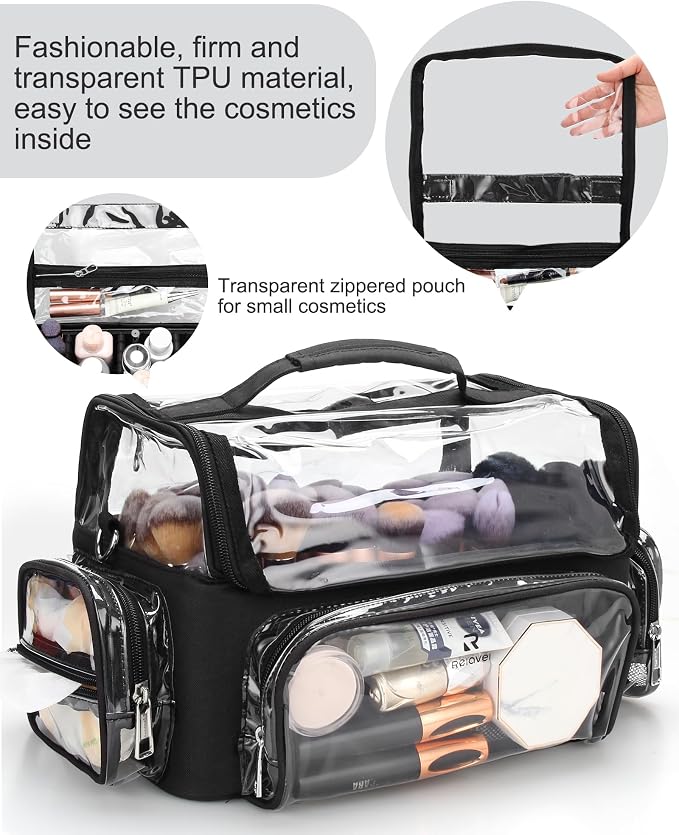 Makeup Brush Case, Extra Large Makeup Brush Bag XL Professional Makeup Artist Must Haves Travel Case with Stand Up Brush Slots Cosmetic Organizer Bag, Full Open Easy to Access, with Adjustable Strap - Image 2