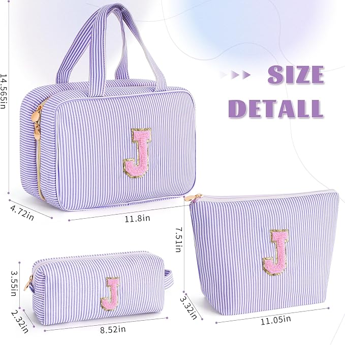 Gifts for Teen Girls Women - Travel Hanging Toiletry Bag & Makeup Bag - Personalized Initial Cosmetic Bag | Birthday Gift for Girl Trendy Stuff - Lavender J - Image 6
