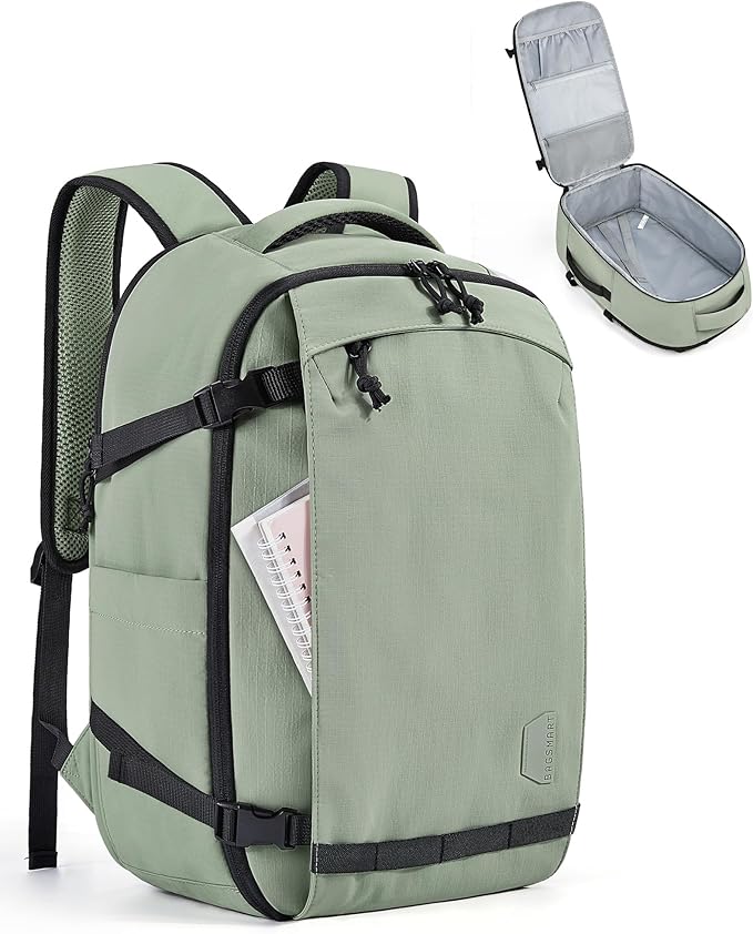 BAGSMART Travel Backpack for Women, 15.6 Inch Carry On Bag, Pistachio | TSA approved personal item fit for flights. Water resistant weekender daypack ideal for travel, business, and daily use. by BAGSMART