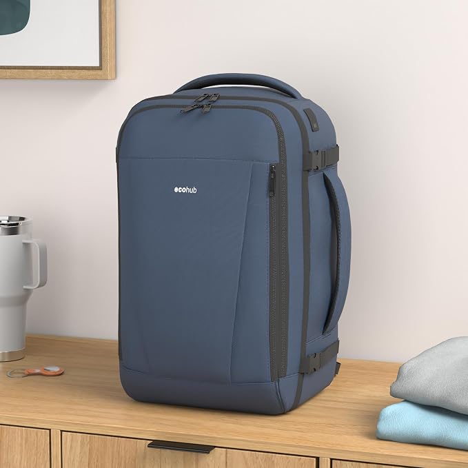 ECOHUB Travel Backpack 18x14x8 Spirit Airlines Personal Item Bag Carry On Backpack 13 Pockets Large Work Casual Daypack for men Airline Approved Waterproof Gym Backpack with Charging Port, Blue - Image 2
