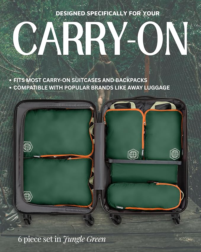 Compression Packing Cubes for Travel, 6-Piece Lightweight Packing Cubes Set for Carry-On Luggage & Backpacks – TRIPPED Travel Gear (Green and Orange) - Image 7