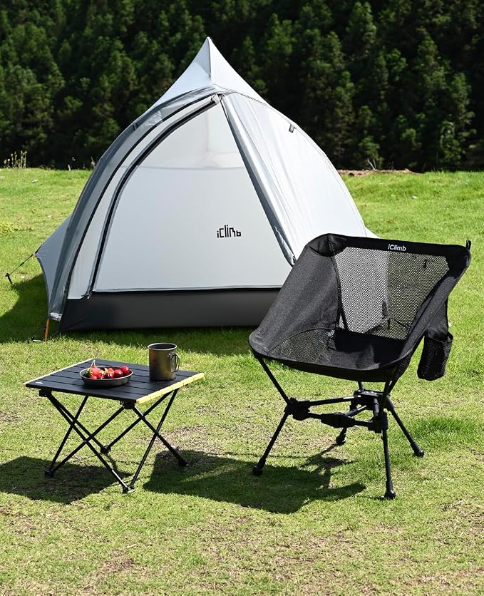 iClimb Ultralight Compact Camping Folding Beach Chair with Anti-Sinking Large Feet and Back Support Webbing (Green - Triangular Frame - 2PC) - Image 10