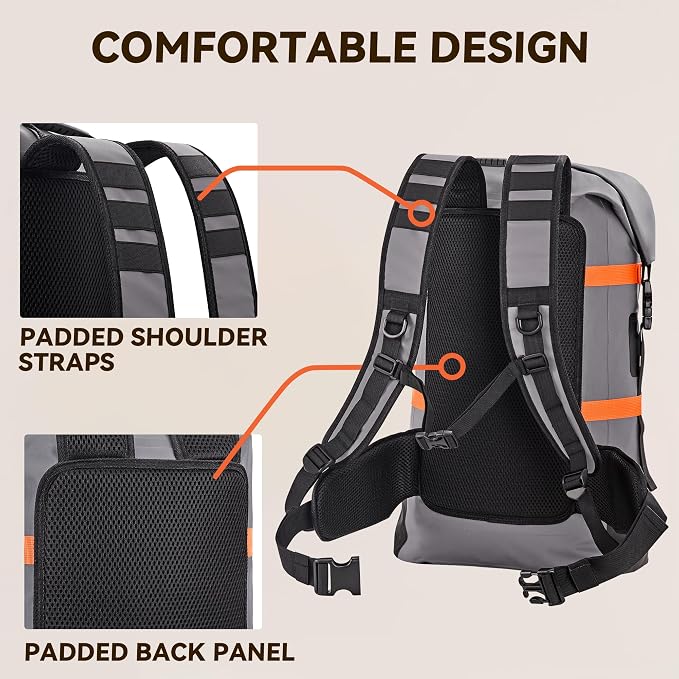 HEETA Dry Bags Waterproof Backpack 40L for Men & Women, Roll Top Heavy Duty Cushioned Hiking Backpack for Kayaking Boating Paddle Boarding Fishing Travel Camping Beach Vacation Cruise Ship Essentials - Image 6