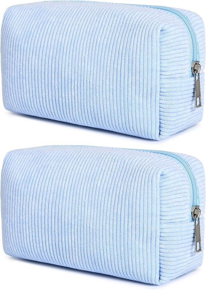 SOIDRAM 2 Pack Corduroy Makeup Bag for Women, Blue Makeup Pouch Small Cosmetic Bag Travel Toiletry Organizer for Skincare, Brushes & Essentials - Image 7