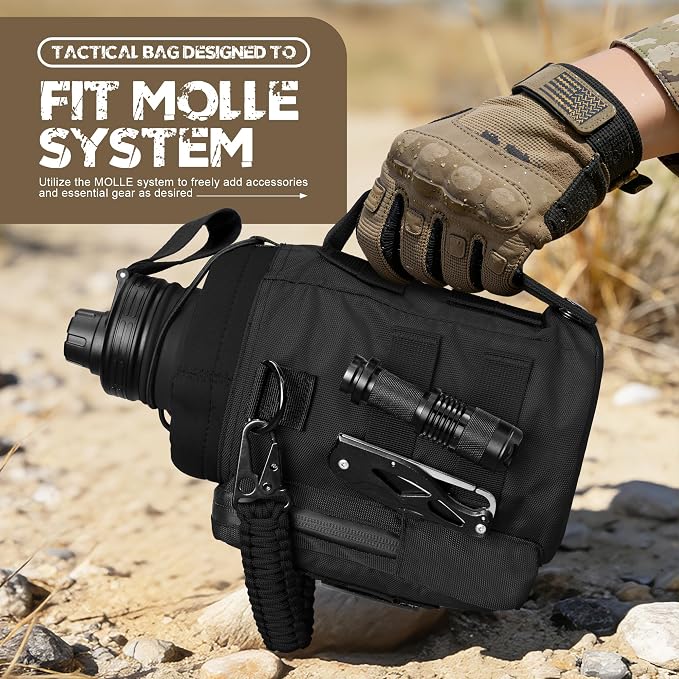 NATURE PIONEOR 64 oz Tactical Water Bottle with MOLLE Bottle Pouch & 3 Lids | 18/8 Food-grade Stainless Steel, Double Vacuum Insulation, 3 Leak-proof Lids, Handle, Strap, Camping, Hiking, Gym, Work - Image 4