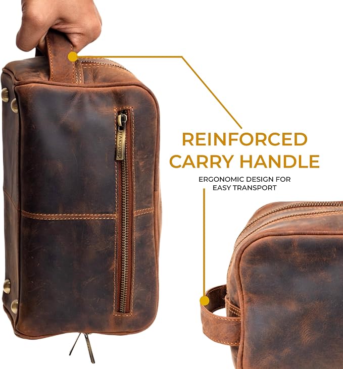 Leather Toiletry bag for men - Travel Pouch for Men & Women, Leather Dopp Kit, Cosmetic Makeup Kit with Waterproof Lining, Spacious Zippered Organizer (Tan Brown) - Image 6
