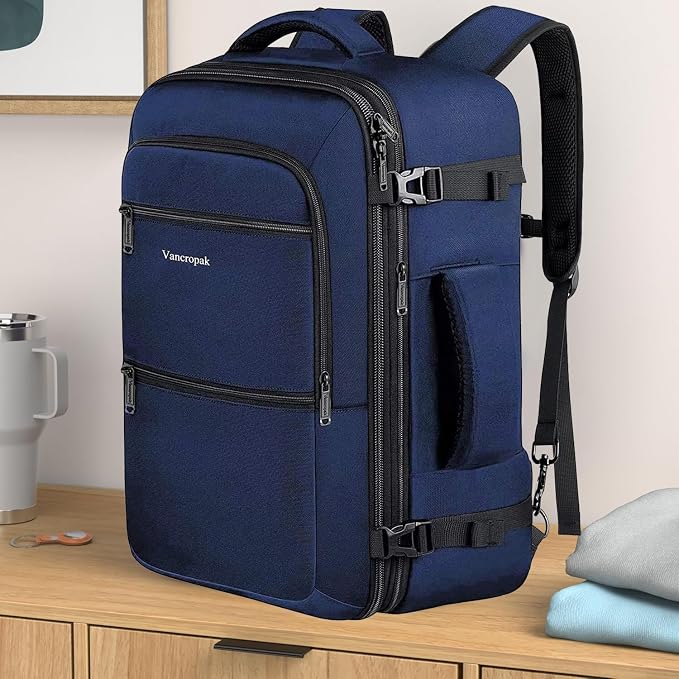 Vancropak 45l Expandable Travel Backpack, Carry on Backpack for Airplanes | Hidden Shoulder Strap, Adjustable Strap, Flight Approved Water Resistant Luggage, Lightweight Carry on Business Weekender Bag - Image 2