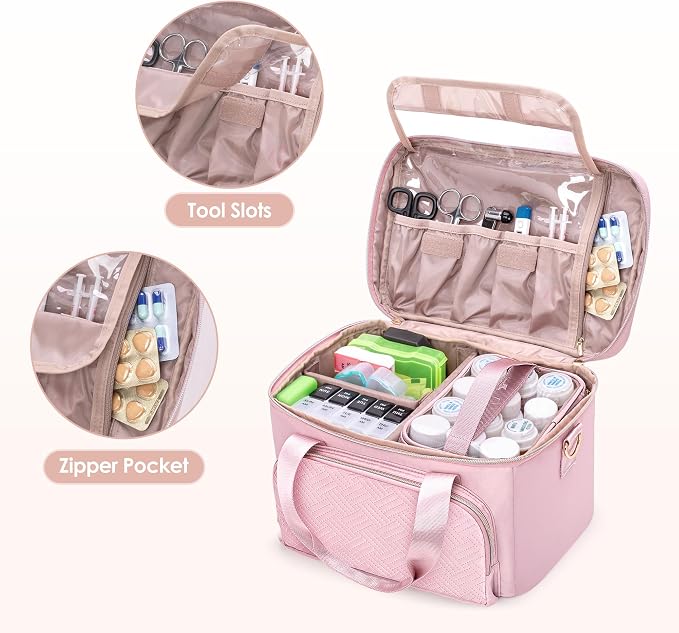 Medicine Storage Bag, Pill Bottle Organizer Bag, First Aid Bag | Travel Medicine Bag with 2 pouches, Pill Bottle Organizer Bag for Home Healthcare, Durable Medication Storage Case - Image 3