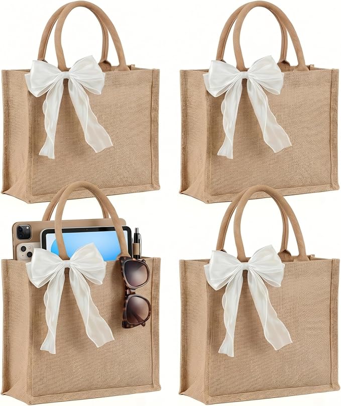 Large Burlap Tote Bags Set with Handles,Jute Tote Waterproof Reusable Bridesmaid by Unknown