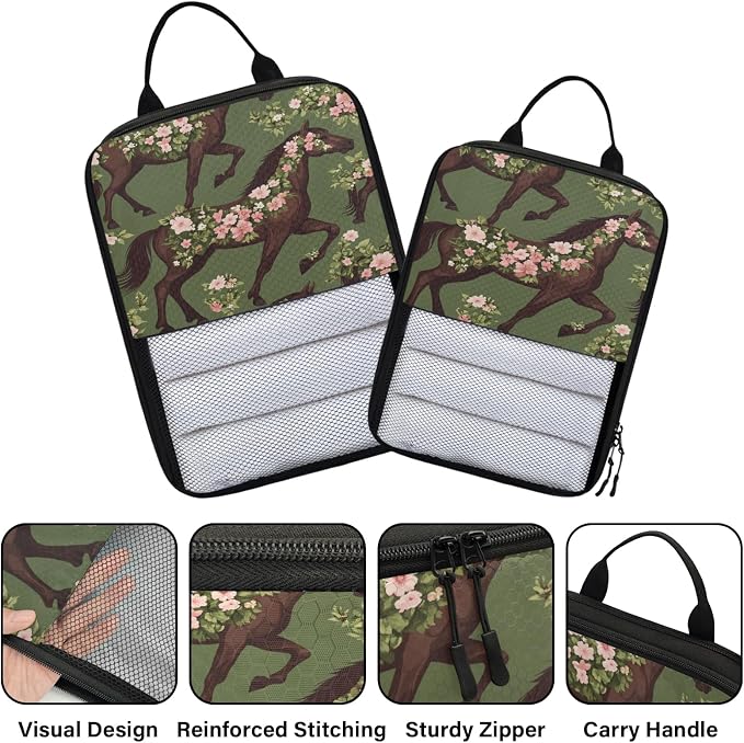 Floral Horse 6 Set Compression Packing Cubes for Travel Luggage Carry On Suitcase Compressible Expandable Packing Cubes Organizers Bag - Image 3
