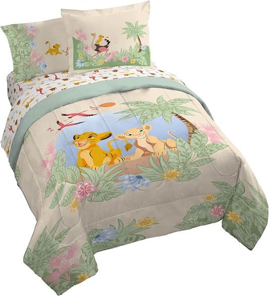 Disney Lion King Simba Queen Comforter Set 7 Piece Kids Bedding, Multi | Safari Animal, Comforter Sheets Shams Pillowcases, Official Brand, Soft Microfiber, Machine Washable, Easy Care, Kids Gift by JayFranco