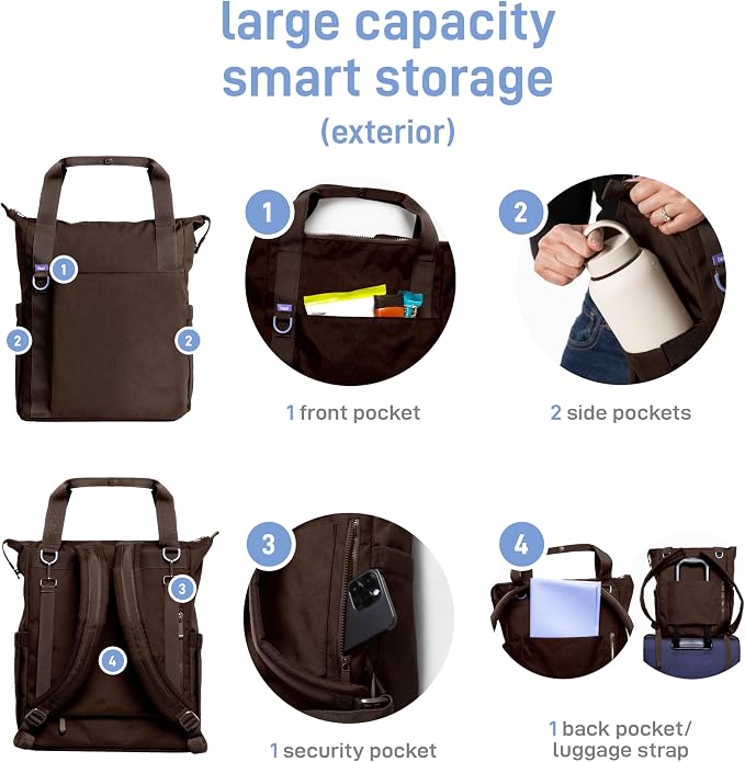 Ubbi Fleuri All-Day Diaper Bag Backpack, Features 12 Pockets, Insulated Bottle Pocket, Wet Bag, Changing Mat, Stroller Straps and Dust Pouch, Lightweight, Easy-Clean & Travel Ready, Ganache - Image 6