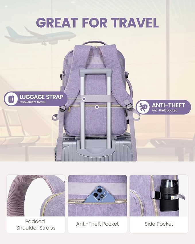 LOVEVOOK 40L Travel Backpack Flight Approved Carry on Backpack,3 Packing Cubes,Waterproof Personal Item Travel Bag,TSA Carry on Luggage Suitcase Travel Essentials,Gifts for Women & Men,fits 17" Laptop - Image 6