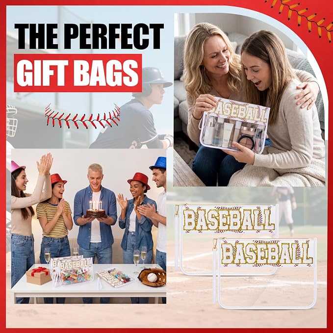 6 Pcs Baseball Gifts White Chenille Letter Makeup Bags Nylon Clear Cosmetic Bags Toiletry Zipper Pouch Travel Purse for Sports Women Party Holiday Favor - Image 4