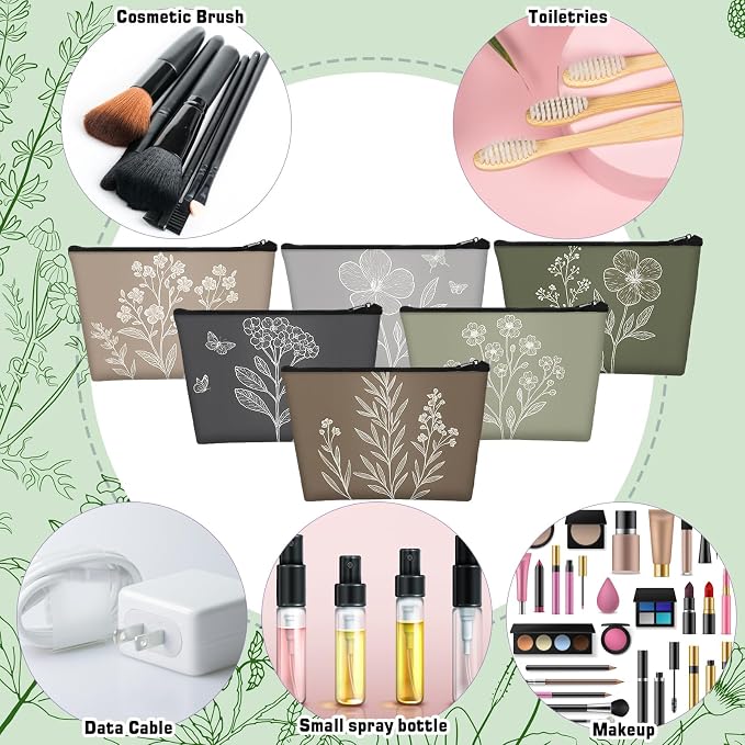 Sweetude 12 Pcs Vintage Boho Flowers Makeup Bag Bulk Boho Gifts Portable Travel Cosmetic Bags with Zipper Retro Floral Waterproof Roomy Travel Toiletry Organizer Storage Beauty Pouch for Women Gifts - Image 4