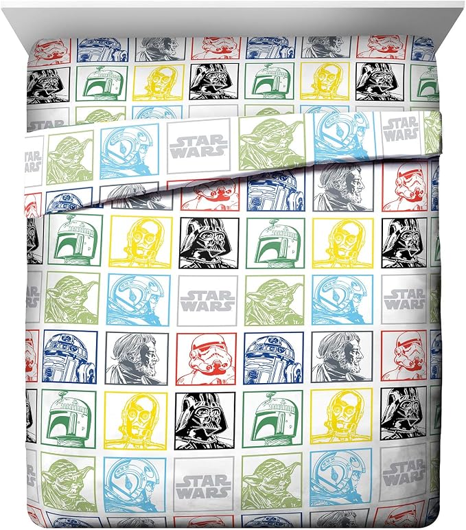 Jay Franco Kids Sheet Set with Fitted, Flat Sheets & Pillow Cover - Ultra-Soft Bedding with Pillowcase for Room Decor, Multi - Star Wars, 4 Piece Queen by JayFranco