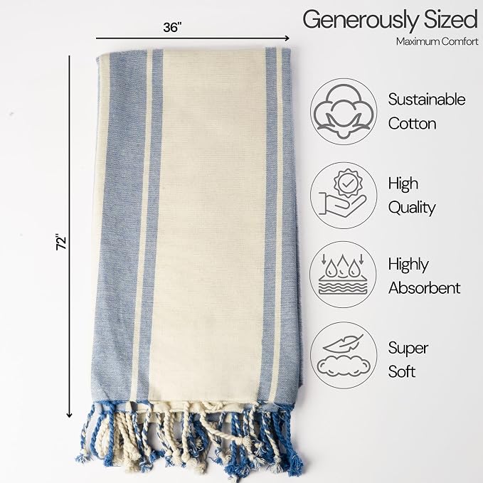 Salt Earth Cotton Turkish Beach Towel, Set of 3, 36"x72", Soft, Quick Dry, Sand Resistant, Absorbent Towels for Bathroom, Home, Travel, Pool, Spa, Bath, Swim - Beach Towels Oversized, Olive/Brick/Blue - Image 4