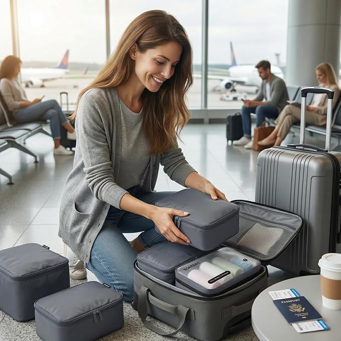 6 Set Compression Packing Cubes for 7–14 Day Travel, Charcoal Gray | Nylon Oxford Fabric, Full Breathable Mesh, Reinforced Double-Zipper, Small to Large Size Bag, Expandable Packing System - Image 7