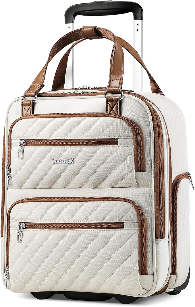 LUGGEX Underseat Carry On Luggage with Wheels, UDK Stylish Lightweight Under Seat Luggage, Soft Sided Personal Item Suitcase for Short Trip (UX-Core, Cream White, 16 Inch) by LUGGEXLUGGAGE