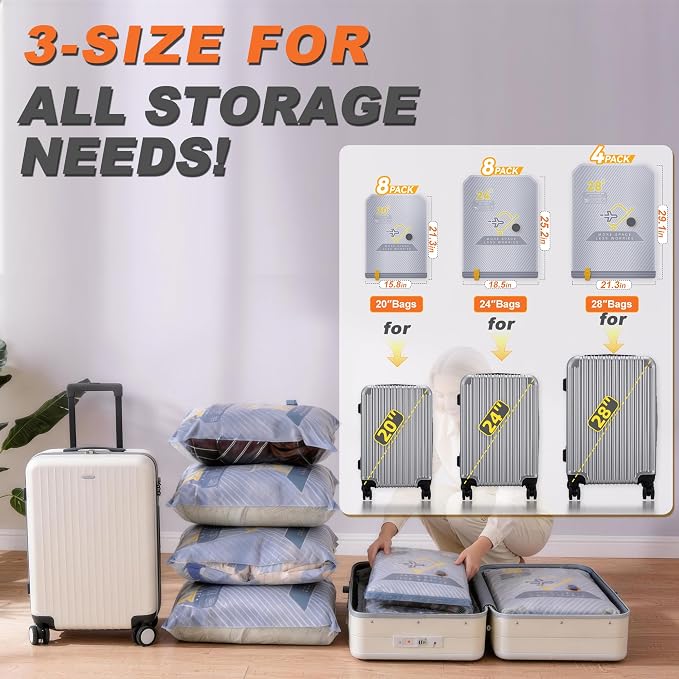 20-Pack Vacuum Bags for Travel with Wireless Rechargeable Pump, Carry-on Size Compression Packing Bags for Luggage & Suitcase, Space Saver for Clothes & Clothing, 20 Combo Travel Size, Fast 3S Vacuum - Image 2