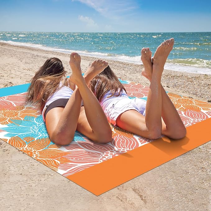 WIWIGO Beach Blanket Sandproof Extra Large Beach Mat Adults Waterproof Quick Drying Sand Free Mat Made by Premium Polyester with 4 Stakes & 4 Corner Pockets for Outdoor Travel Camping Hiking - Image 4