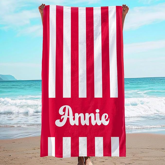 JML Personalized Beach Towel with Name, Custom Cabana Stripe Beach Towel, Customized Microfiber Pool Towel, Quick Dry & Absorbent Swim Towel for Adult,Mother's Day, Birthday, Summer Holiday,Vacation by JML