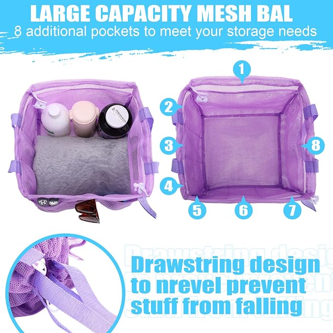 Kinlop 8 Pcs Mesh Shower Caddy Portable with Drawstring, Portable Shower Caddy Basket Bag Tote with 8 Pockets for College Dorm Room Toiletry Bathroom Essentials Gym Camp Travel, Pastel Color - Image 3