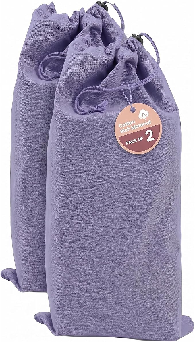 LFH Cotton Rich Shoe Storage Bags with Drawstring, Dustproof Breathable Reusable Organizer, Perfect For Travel, Dorm, Hotel, College, Gym, Easy to Carry, Machine Washable 8"x17" (Pack of 2) - Lavender by LFHHomePrivateLimited