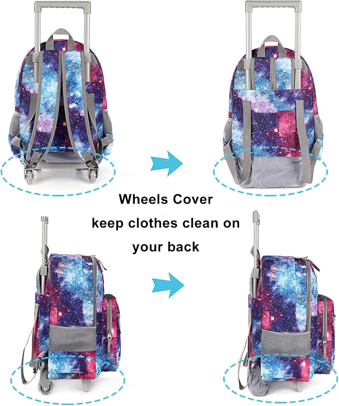 Tilami Rolling Backpack 18 inch Double Handle with Lunch Bag Wheeled Kids Backpack for Girls and Boys, Galaxy - Image 5