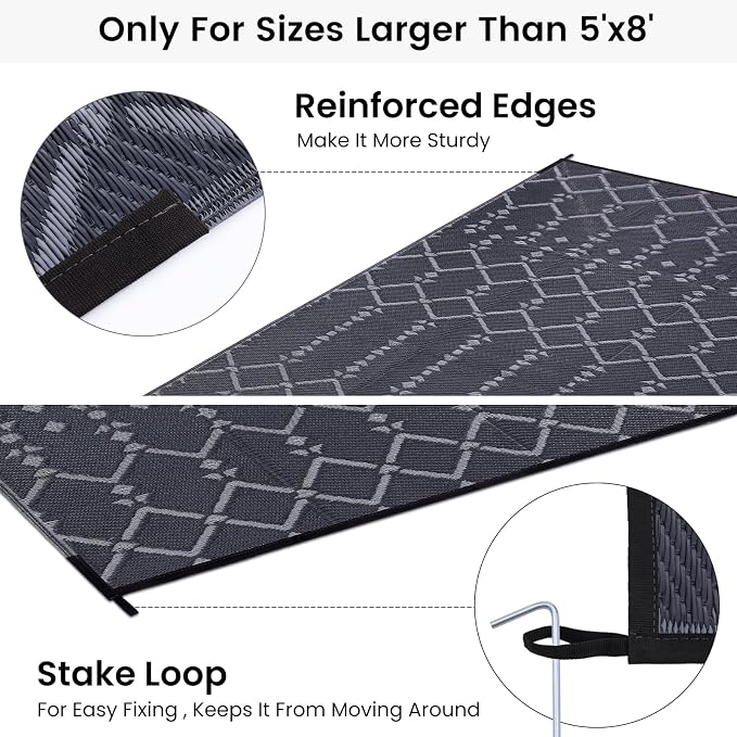 Smiry Outdoor Rug 6x9 ft, Waterproof Reversible Plastic Straw Rugs, Boho Outdoor Area Rug, Outside Floor Mat for Patio, Backyard, Deck, Picnic, Beach, Camping, Dark Grey - Image 4