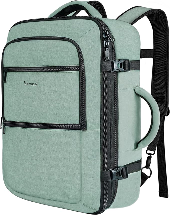 Vancropak Travel Bag, 40L Expandable Carry on Backpack for Airline Approved | Hidden Shoulder Strap, Business Backpack for Men, Overnight Lightweight Carry on Luggage, Water Resistant Suitcase Daypack by Vancropak
