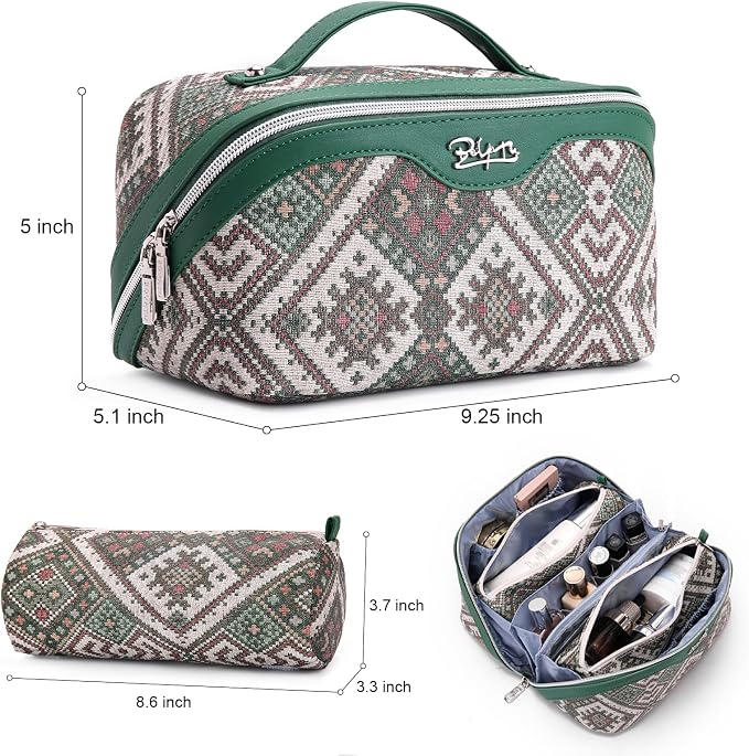 BOYATU Travel Makeup Bag Organizer: Boho Large Capacity Cosmetic Bag Sets | 3Pcs Waterproof Leather Toiletry Bags | 180°Open Flat Make up Case with Compartments | Western Travel Essentials for Women - Image 2