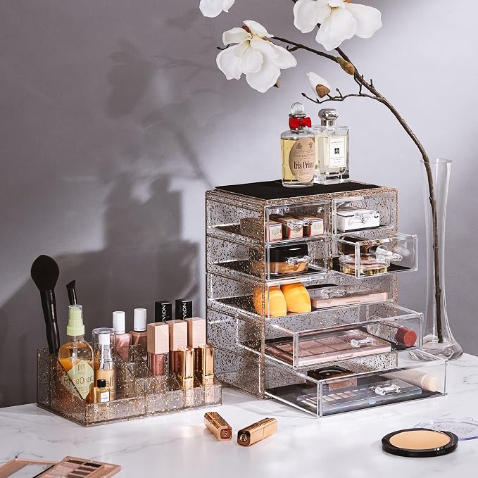 Sorbus Acrylic Makeup Organizer Set, 7-Drawer Vanity & Countertop Cosmetic Storage with Small & Wide Compartments, Glitter Makeup Storage for Brushes, Jewelry – Holiday Gift for Women & Teens - Image 2